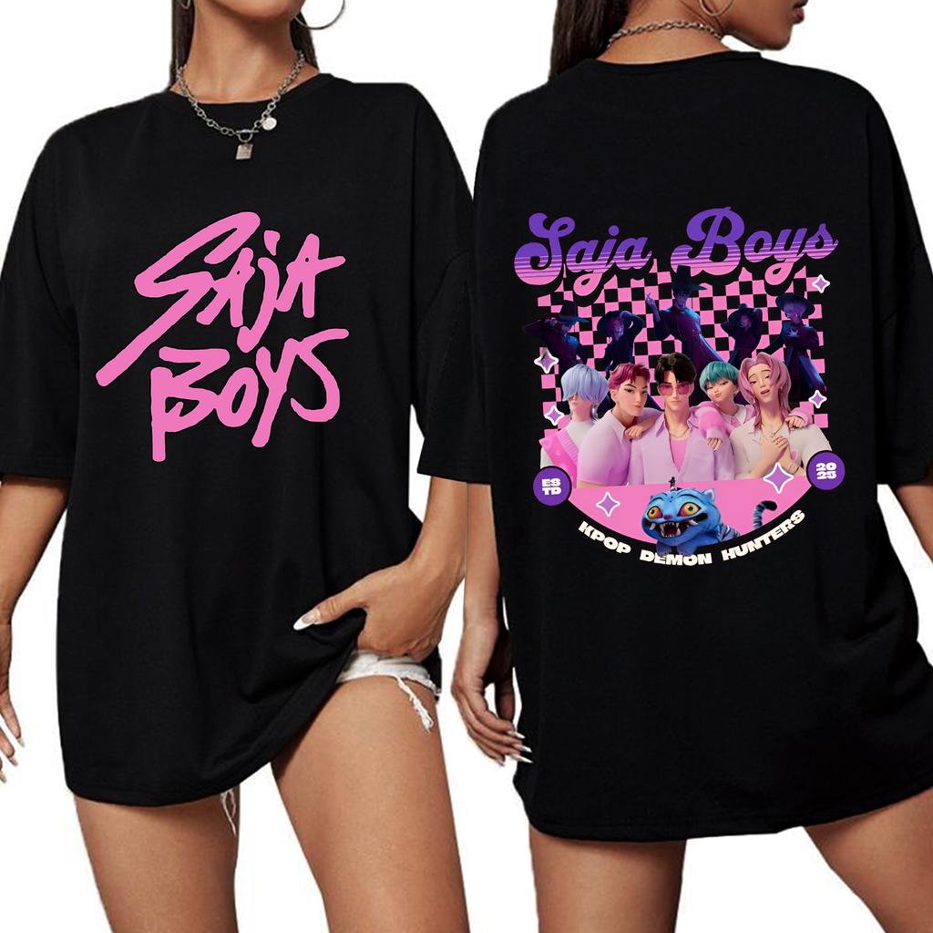 K-Pop Охотники на демонов Saja Boys Футболка Женская Оверсайз Круглый вырез Короткий рукав Подарок для фанатов
