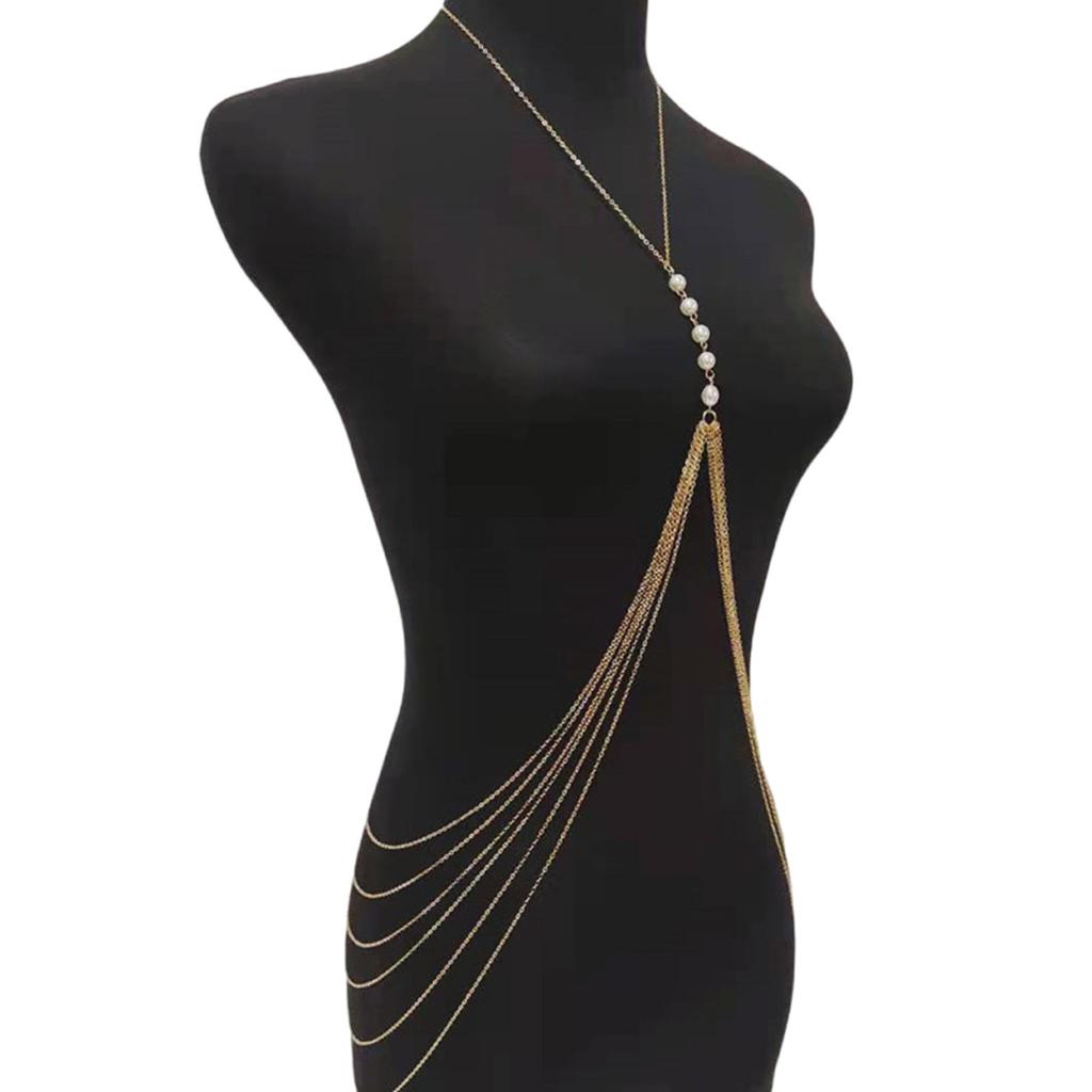 Цепочка на грудь с бахромой из жемчуга для вечеринки для взрослых женщин, цепочка на плечо, привлекающая внимание цепочка на тело, украшения для пляжной вечеринки