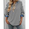 Spring and Autumn Women's Long Sleeve Colourful Stripe Round Neck Loose Sweatshirt