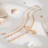 Heart Pendant Shell Multilayer Necklace Starfish Clavicle Chain Women Pearl Beaded Necklace  Ladies