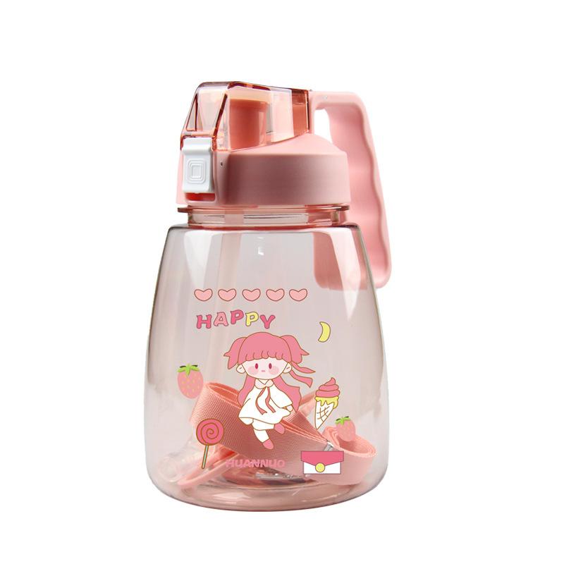 Water bottle plastic big belly water cup female kettle 1100 Internet celebrity big belly cup large capacity cute portable straw cup