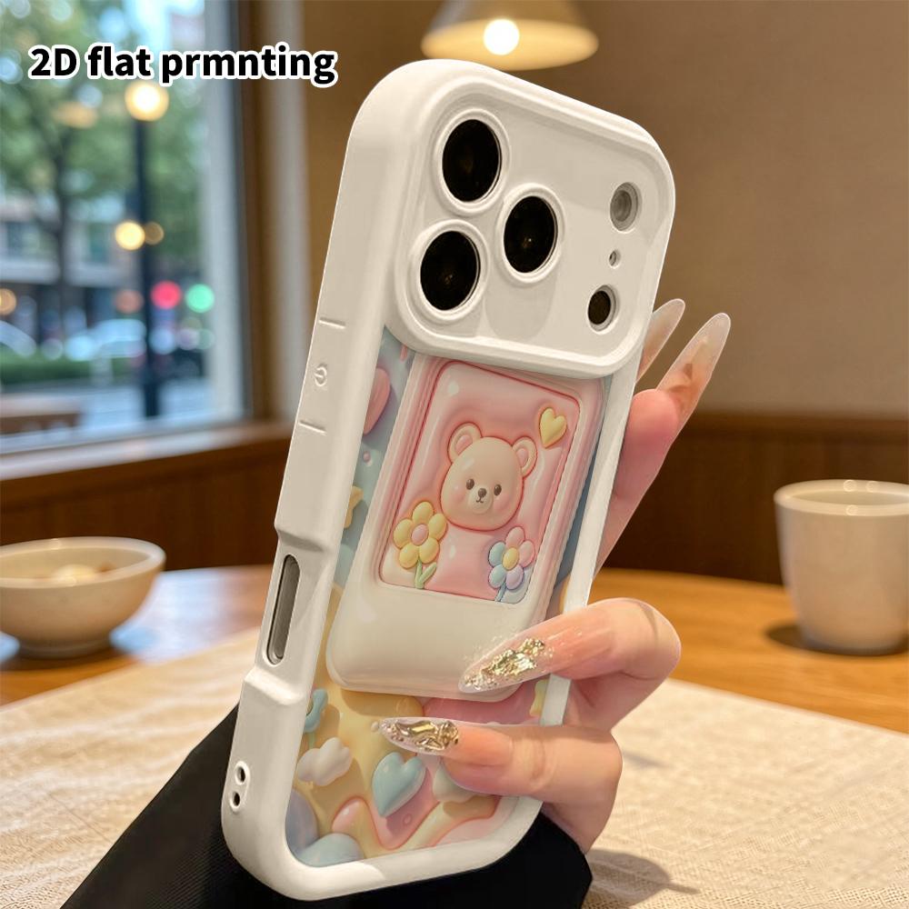 Phone Case: 2D flat design suitable for iPhone 18 17 16 15 14 13 Pro protective case, with little bear polaroid, perfect Christmas and Halloween holid