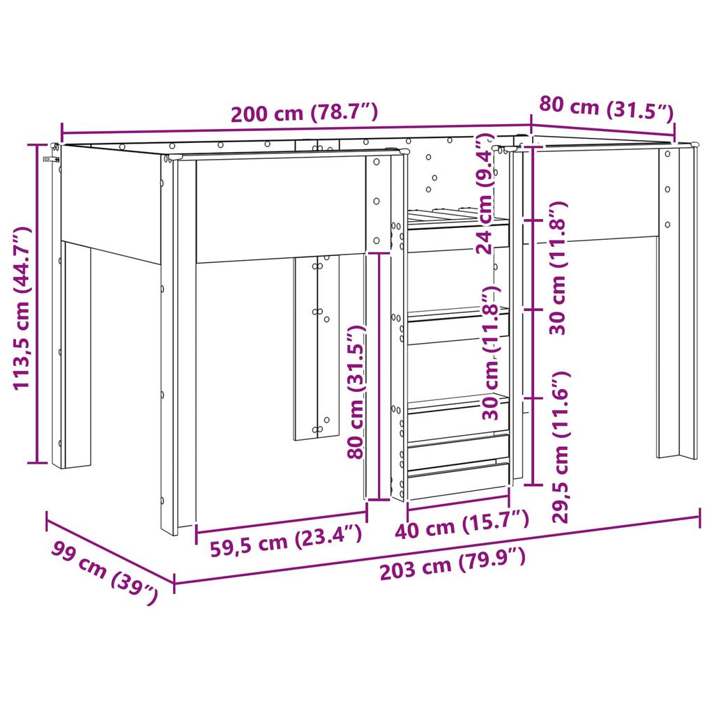 Kids Bunk Bed Artisan Oak Finish 31 x 79 (80 x 200 cm) Particleboard