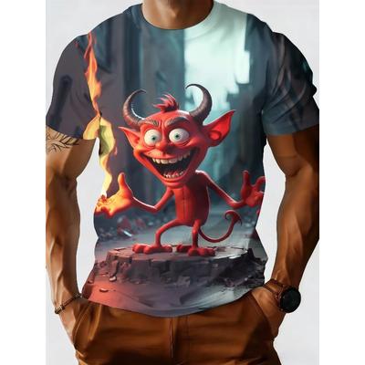 Летняя Новая Мужская Футболка с Круглым Вырезом Маленький Дьявол 3D Печать с Коротким Рукавом Дышащая Спортивная Повседневная Футболка с Коротким Рукавом
