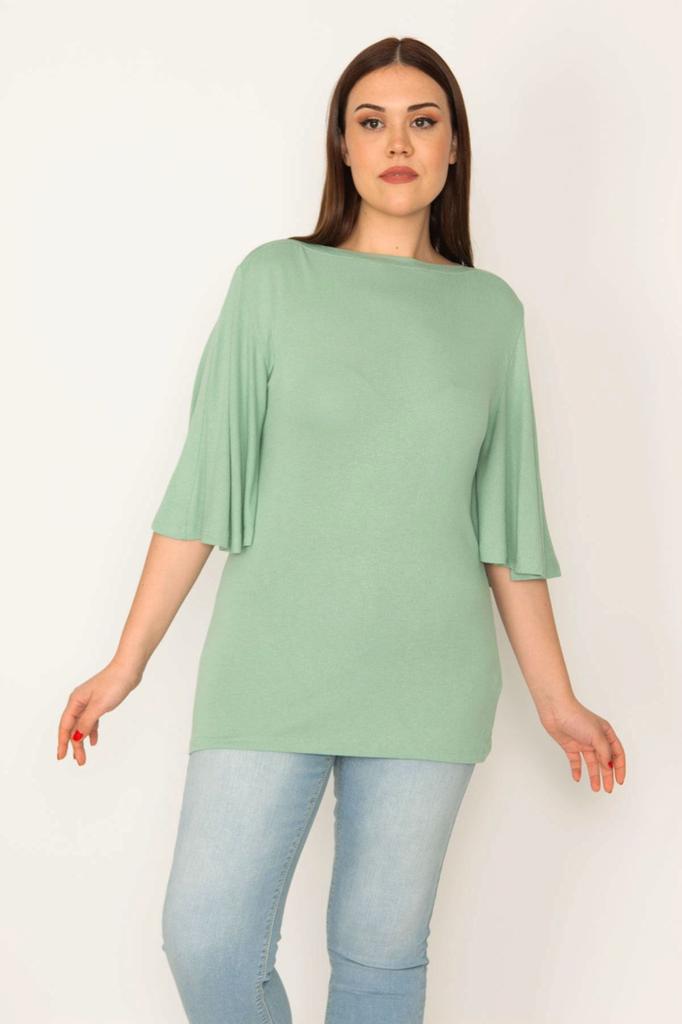 Женская блузка большого размера, зеленая вискозная блузка больших размеров с рукавами воланами