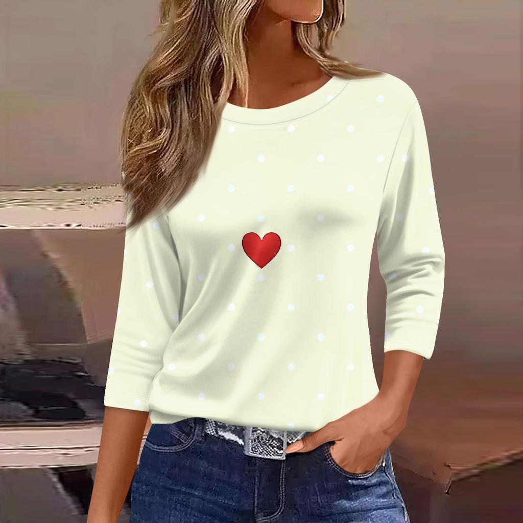 Women's Fashionable Casual Three Quarter Sleeve Printed Round Neck Top