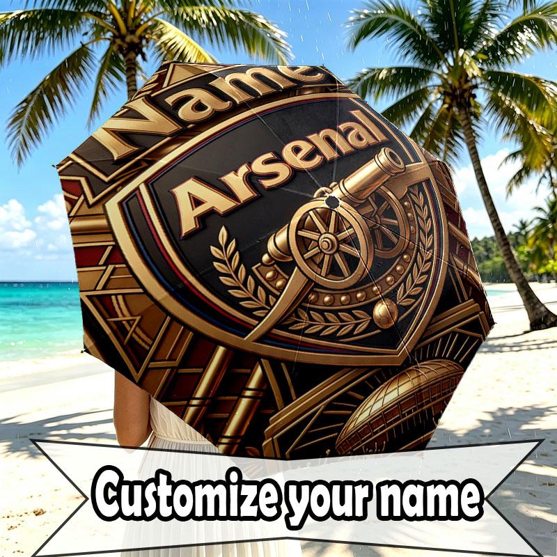 Custom Name Personalized Arsenal F.C Print Umbrella, Auto Open Close, 8‑Rib Sturdy Frame, Commute Camping Hiking Use, Birthday Gift