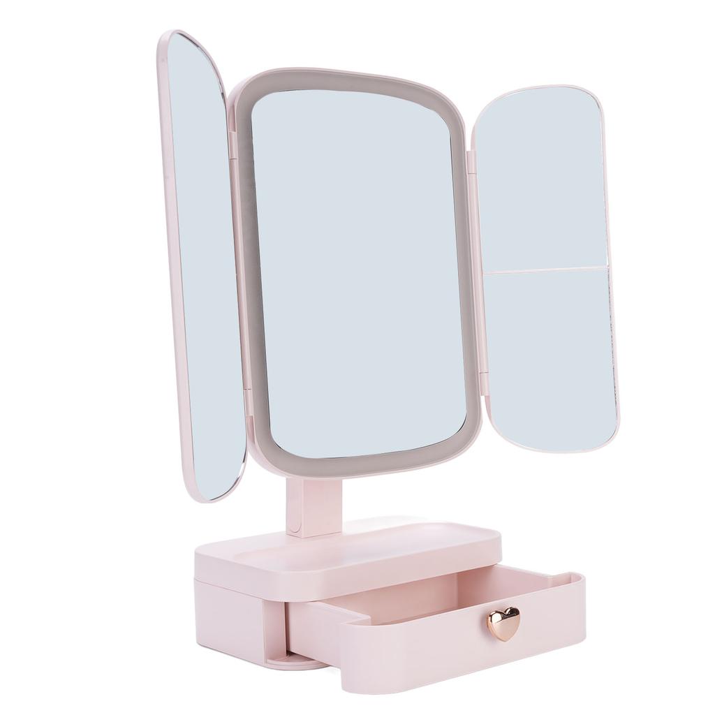 Настольное зеркало для макияжа с подсветкой и органайзером, 3 цветовых температуры, затемнение, USB-зарядка, светодиодная лампа 