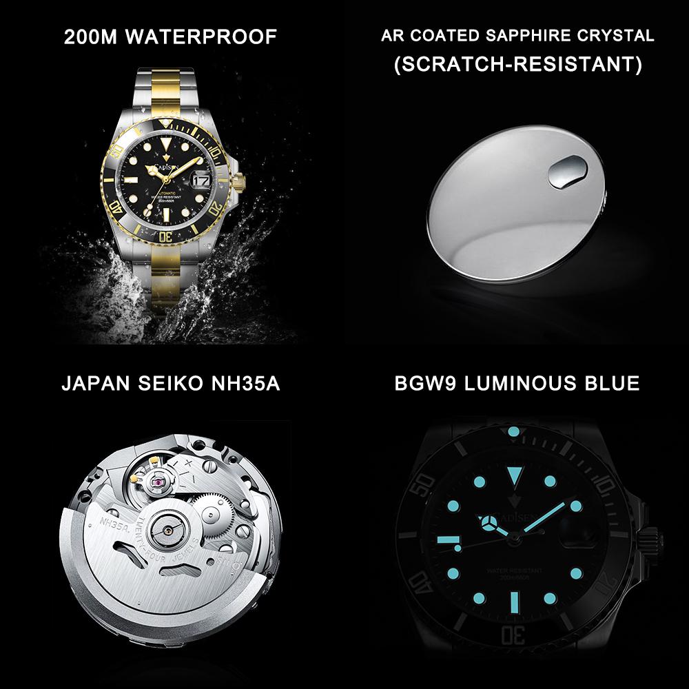 Cadisen New TOP Brand Luxury Men's Watch with Box Water Resistant 200m/660ft NH35 Automatic Men's Mechanical Watches