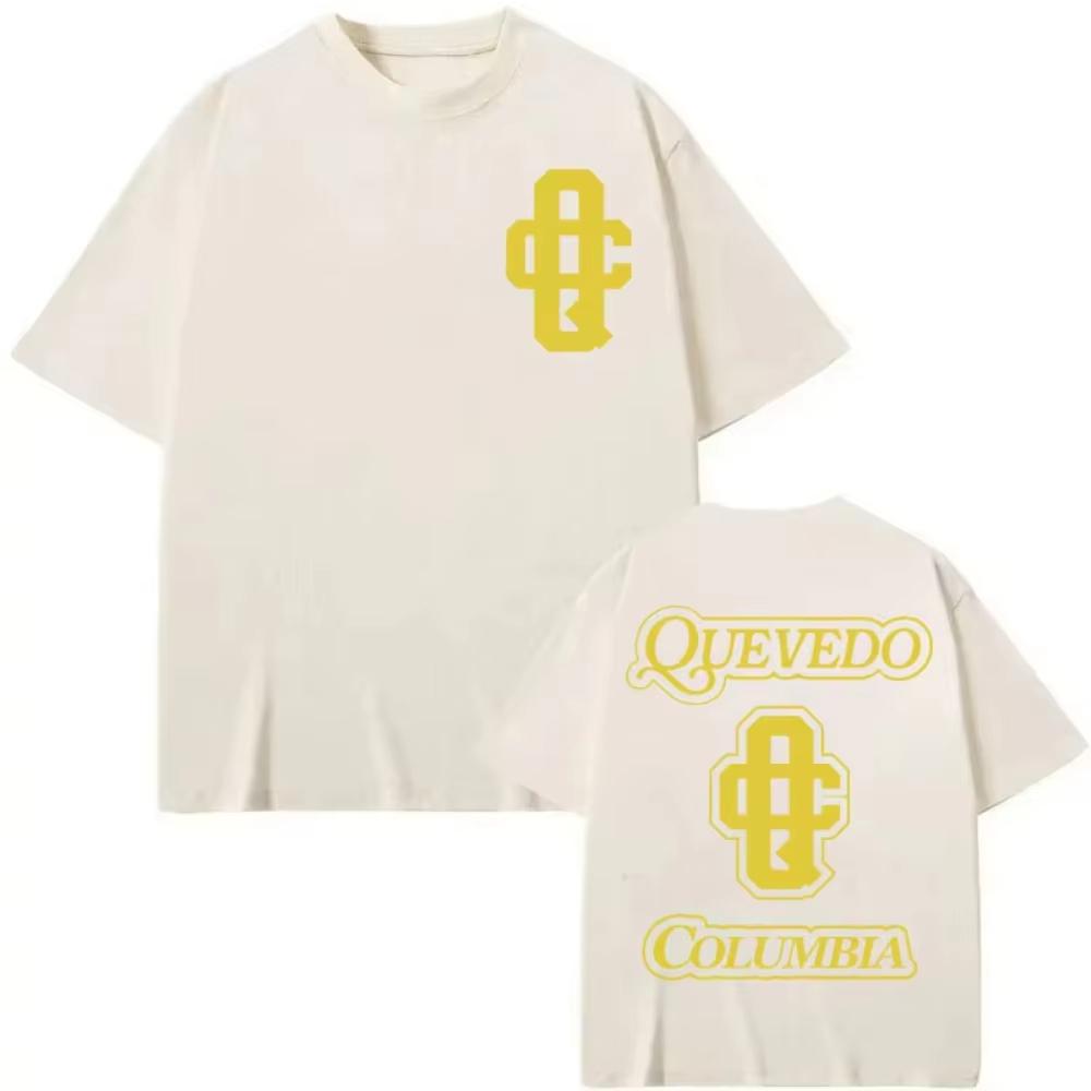 Ограниченная серия футболок Quevedo Columbia Merch 2026 лето Мужские Женские Мода Хип-хоп Короткий рукав Летний Повседневный Хлопок Уличная одежда