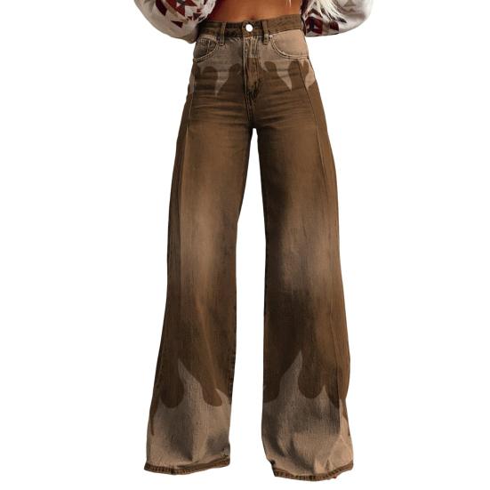 Женские широкие брюки с высокой талией и 3D-принтом, повседневные брюки с карманами