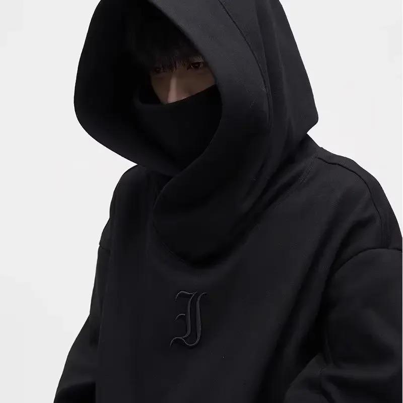 Осенние Уличные Худи-Водолазки в Стиле Ниндзя для Мужчин Свитшоты с Вышивкой Букв в Стиле Хип-Хоп Y2K Винтажные Флисовые Худи
