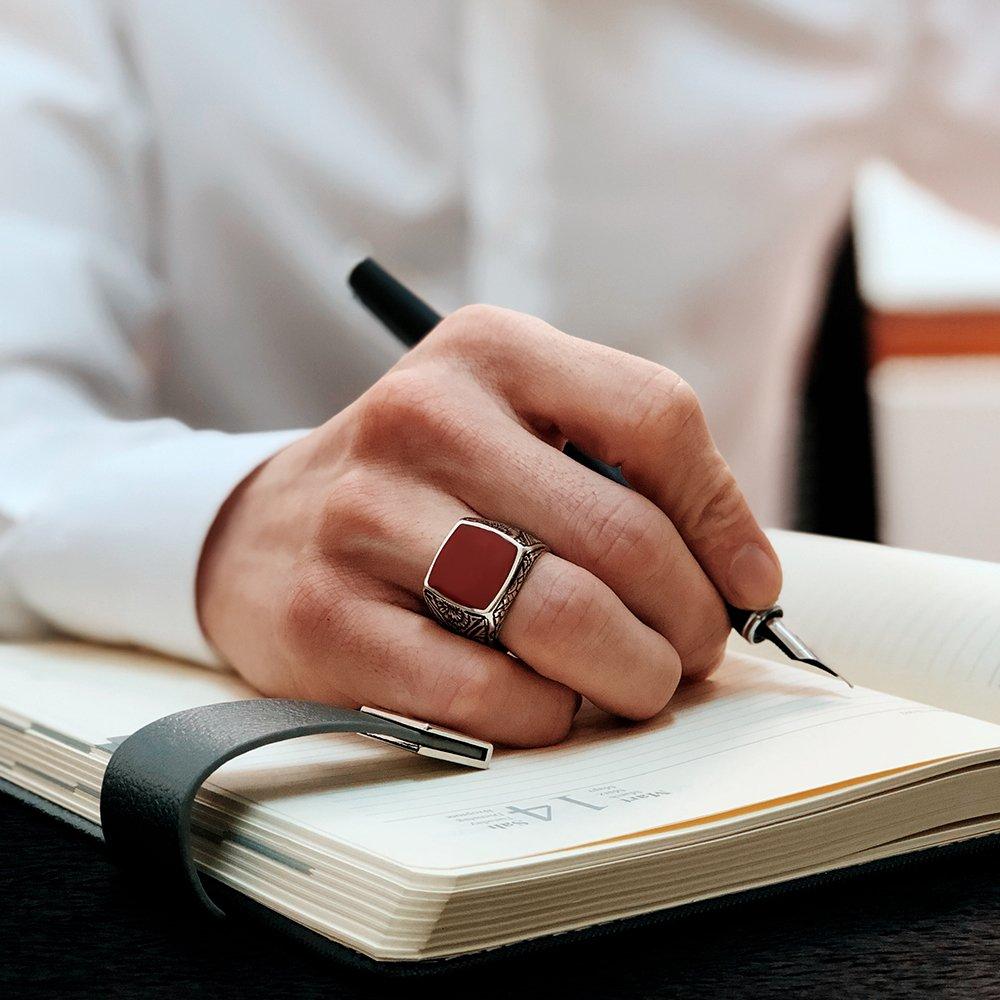 Озель Оймалы Кырмызы Минели 925 Аяр Гюмюш Эркек Юзюк