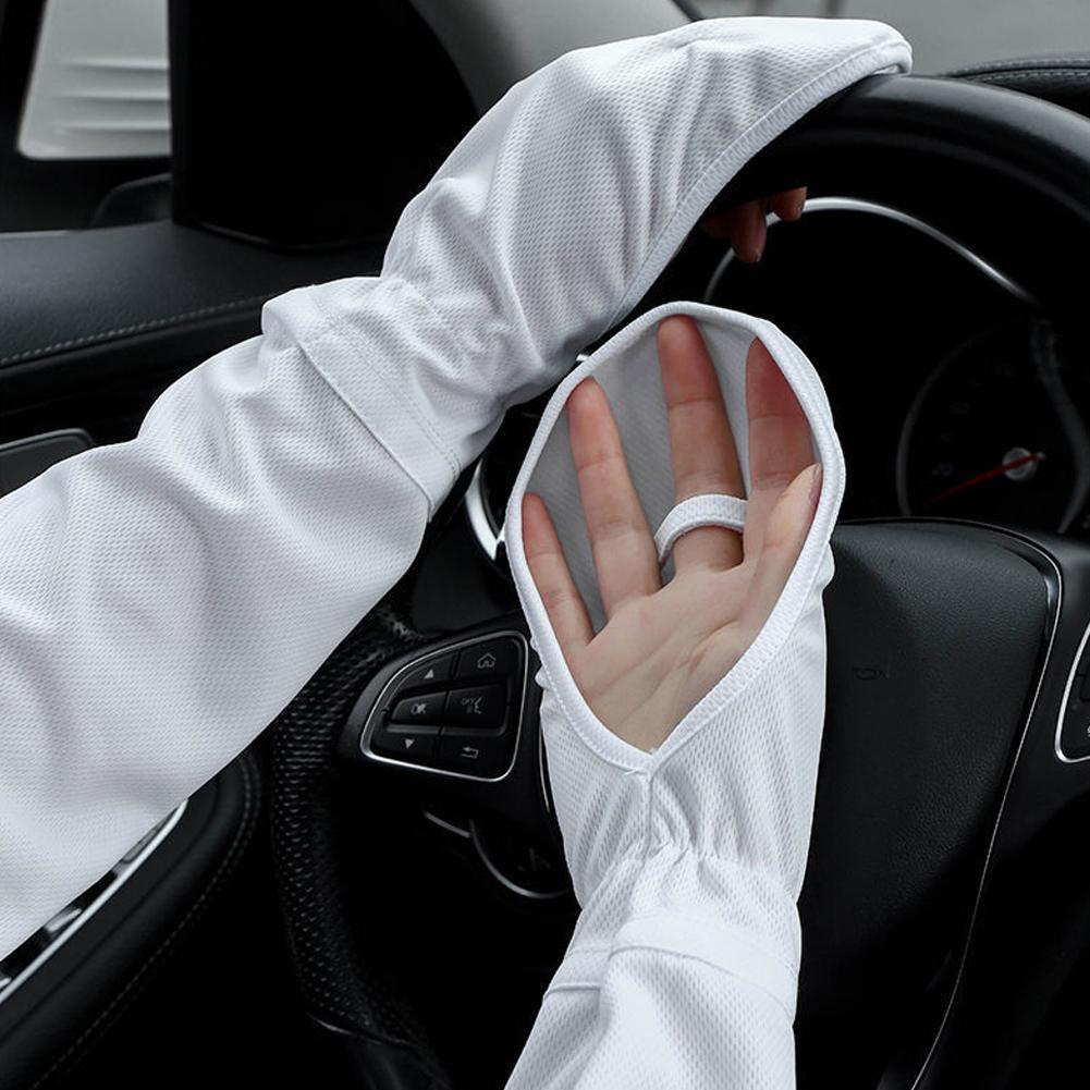 Сплошной цвет, большие перчатки из ледяного шелка, женские солнцезащитные рукава для вождения, свободные дышащие защитные очки для рук, УФ уличные рукава-подковы