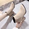 Fashion Short Boots Women's Pointed Toe Thick Heel Autumn and Winter New Thin Side Zipper Comfortable Bare Boots Women
