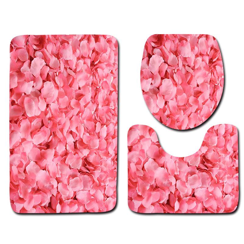 Beautiful And Romantic Valentine'S Day Bathroom Toilet Floor Mat 3-Piece Set