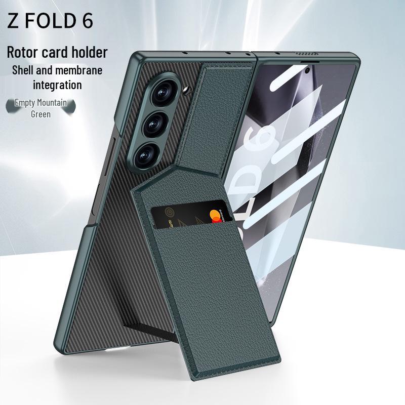 Чехол-подставка с держателем для карт Samsung Z Fold 6 - Премиальная кожа с интегрированной защитной пленкой