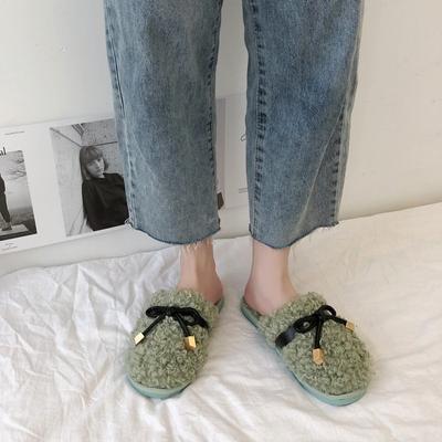 Модные вьетнамки с кудрявым бантом для женщин, модные зимние домашние хлопковые туфли баотоу, нескользящая плоская подошва, повседневная обувь, тренд