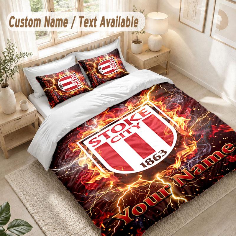 Custom Name Bedding Set 3 PiecesStoke City FC Print Duvet Cover + 2 Pillowcases Soft Bed Decor