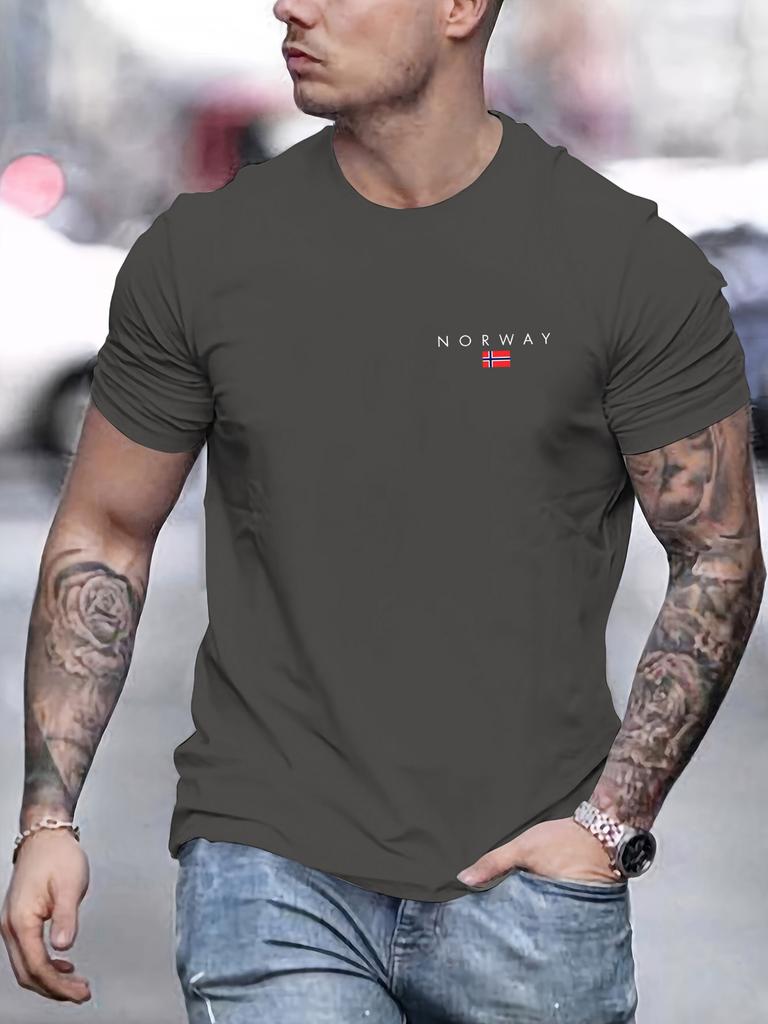 Unisexs Summer 100 Pure Cotton Fashionable Sports Casual Loose NORWAY Pattern Printed Round Neck Short Sleeved Tshirt Top