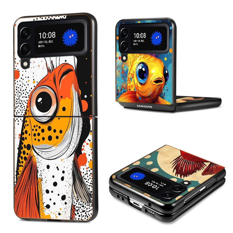 Pop Art Drawing Ideas Fish Phone Case For Samsung Z Flip 7 6 5G Galaxy Z Flip4 Z Flip5 Z Flip3 Coque Black Hard PC Shell Protect