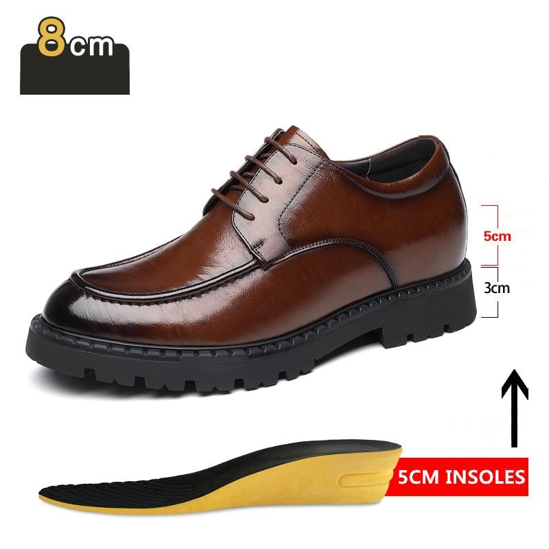 Fashion Men's Dress Shoes Elevator Shoes Platform Breathable Casual Business Luxury Genuine Leather Heightening Shoes 8 6CM Taller Male