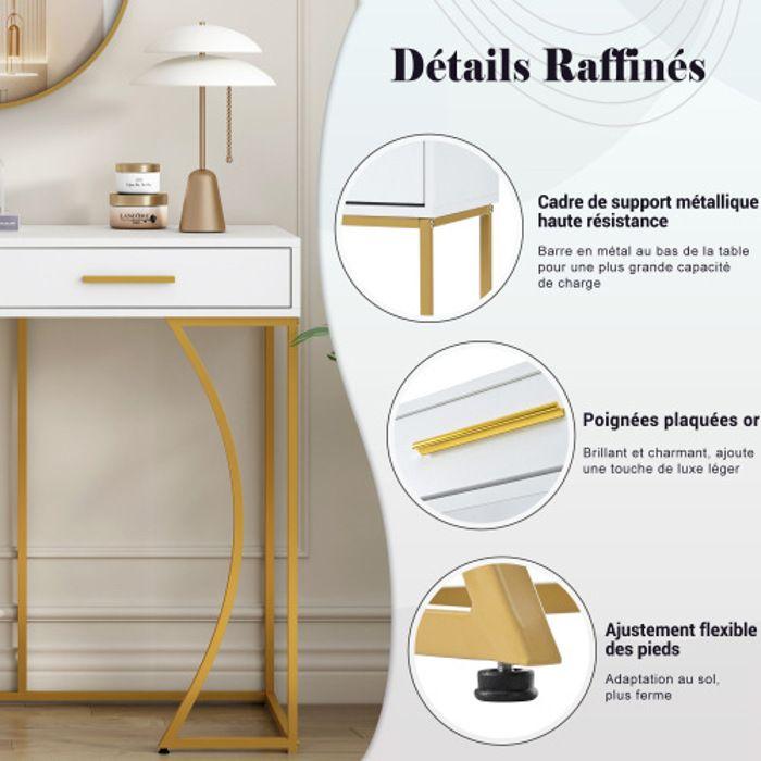 Table de jeu - Table basse - 120x38x76 cm - Métal et MDF - Blanc/Doré