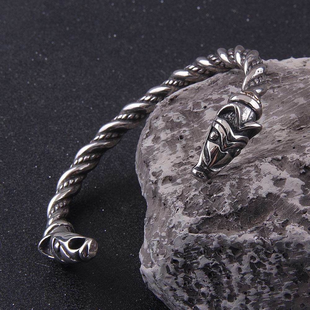 Мужской браслет викингов с головой ворона и головой волка, открытый регулируемый витой из нержавеющей стали, изготовление винтажных скандинавских скандинавских амулетов