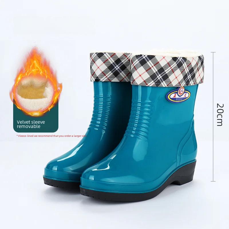 Women's Waterproof Mid-Tube Winter Rain Boots - Non-Slip, Velvet-Lined, Fashionable, Thickened for Warmth