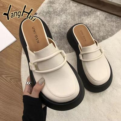 Корейский стиль ретро повышенная толстая подошва противоскользящие женские тапочки 2024 мода повседневная Baotou цвет соответствия современная обувь лето