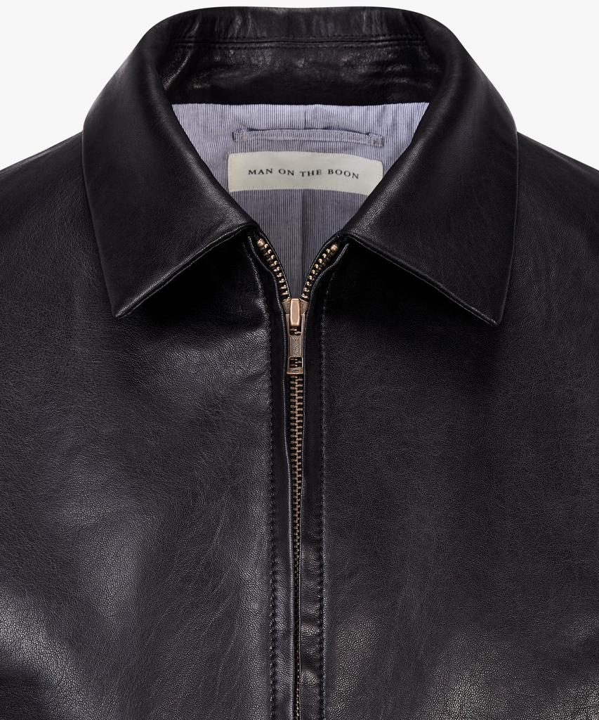 Man On The Boon Two-Way Zipper Leather Jacket_Black 4715110004