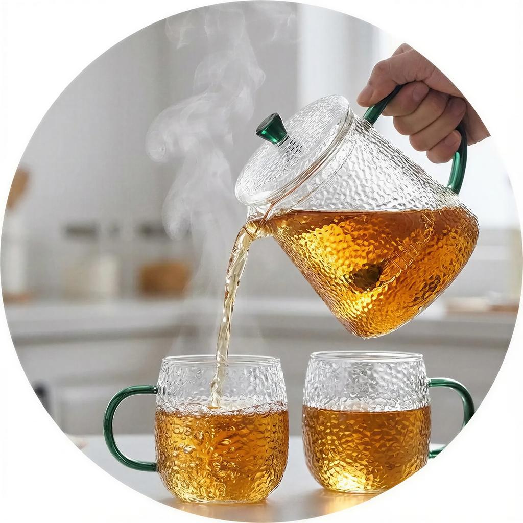 GLASS JUG 1L TEA INFuser with Filter 2 Glasses Transparent