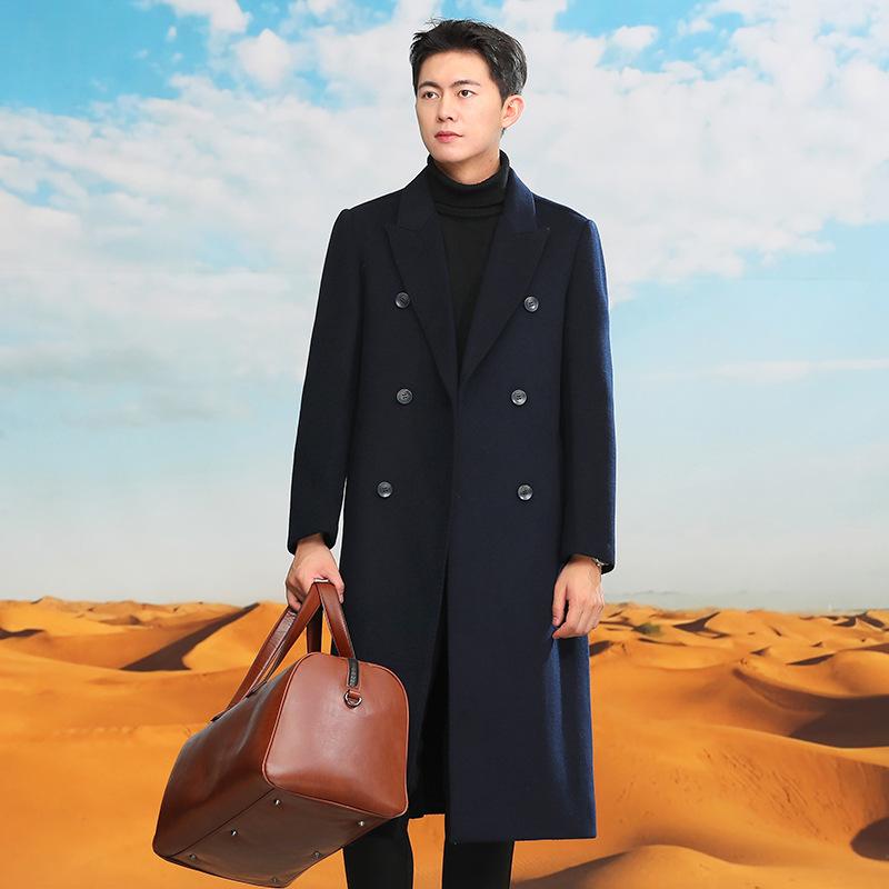 Autumn and Winter Men's Handmade Double-sided Woolen Coat Youth Fashion Trend Long Woolen Coat Trench Coat Men