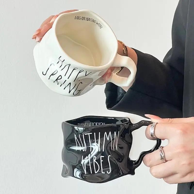 Керамическая кружка с английскими буквами и парами, винтажная чашка для завтрака, кофе, чашка для молока, чашка для питья, современная простая посуда для питья