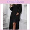 Polyester V Neck Lantern Sleeve Pleated A Line Dress For Autumn Winter Fashion