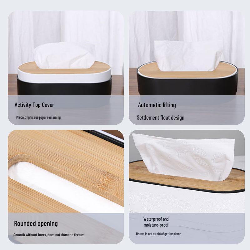 Creative Bamboo Tissue Box with Liftable Wooden Lid for Living Room or Coffee Table