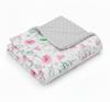 Blanket, Plaid, MINKY 75x100 (ash + Small Pink Elephants)