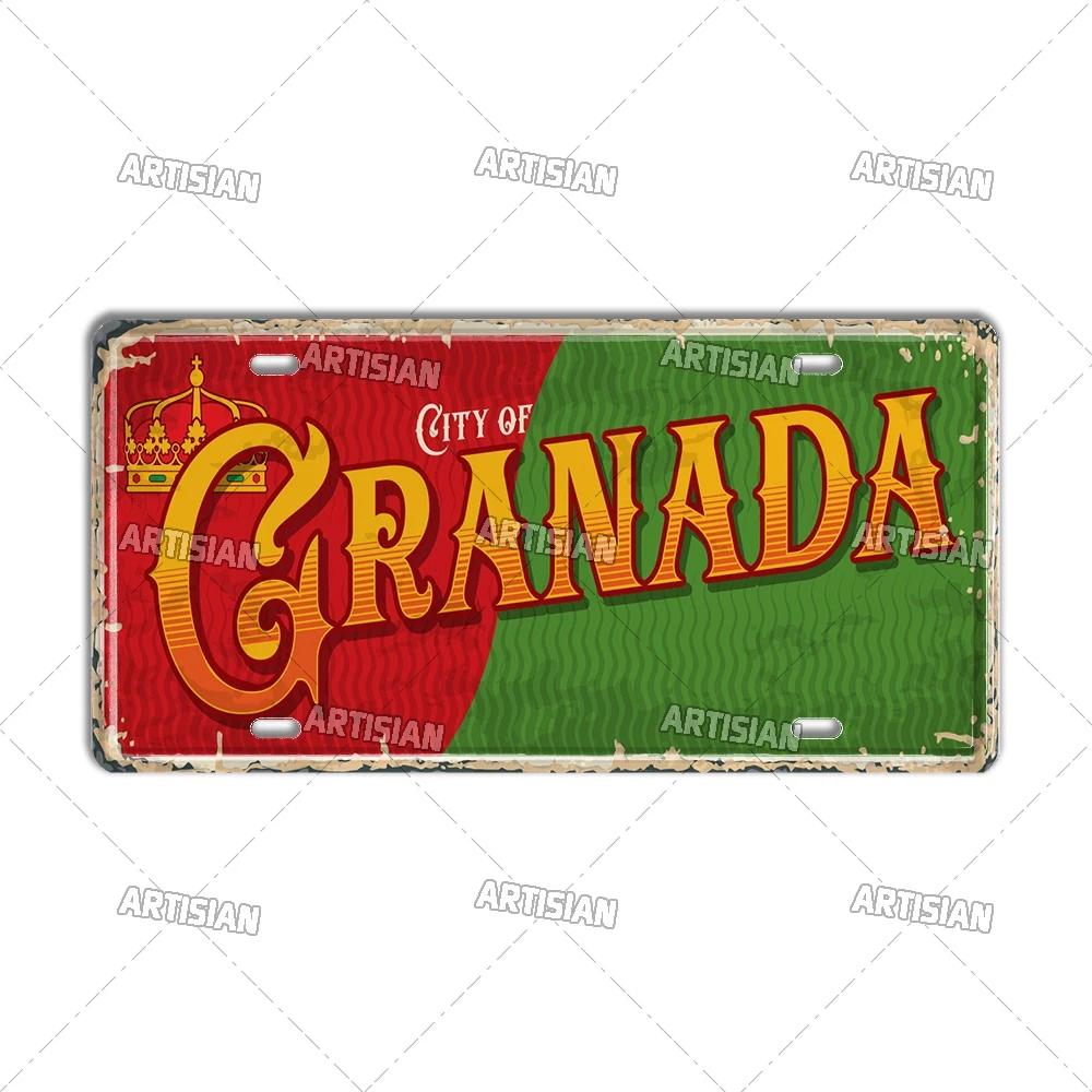 Artisan SPAIN License Plate Metal Sign City Landmark Wall Decor Decorative Vehicle Plate for Bar Pub Club Hotel Cafe Wall Art