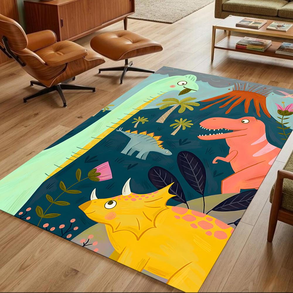 Dinosaurs In Volcanic Jungle Decorative Area Rug Shaggy Fabric Anti-fouling & Durable Pet-friendly Living Room Fashionable Home Decor