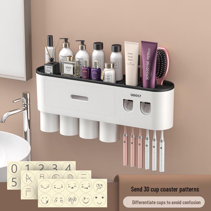 Настенный набор для зубных щеток и стаканов для полоскания рта без сверления с электрическим дозатором зубной пасты