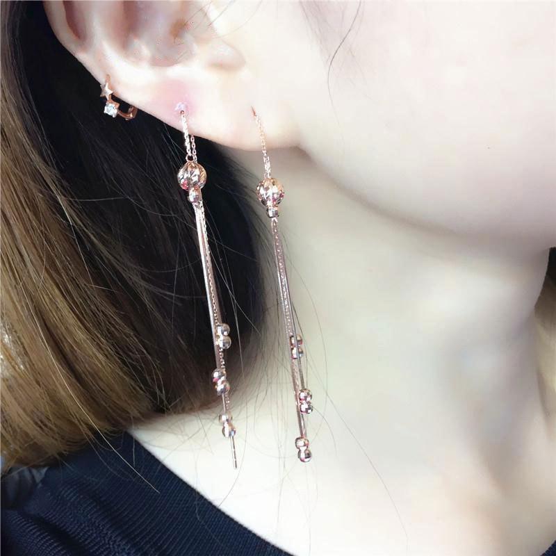 Серьги-линии с бахромой, кость змеи, фиолетовое золото, покрытие розовым золотом, длинные, высококачественные, цветные золотые серьги