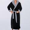Men Nightgown Hooded Long Sleeve Color-Blocked Thickened Plush Robe Lace-up Belt Long Style Thermal Insulation Loungewear