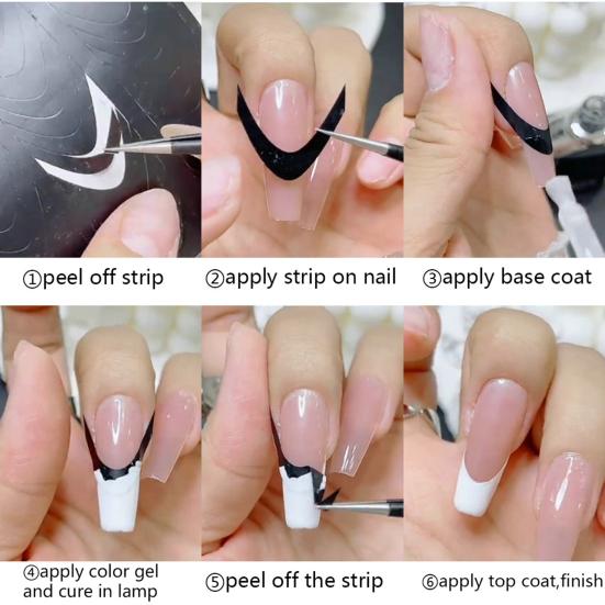 6Pcs Nail Art Stencil Stickers French Line DIY Manicure Tools Stencil Stickers for Creative Wavy Oblique Spray Designs