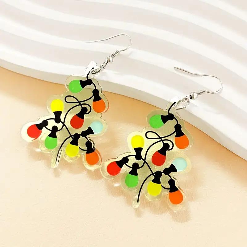 Cross-border new color light string earrings flat acrylic Christmas decoration European and American Christmas tree lantern earrings