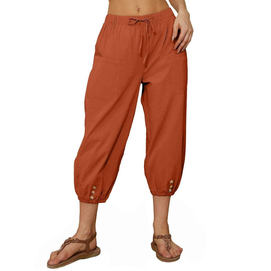 Женские модные повседневные однотонные брюки с карманами на шнурке и брюками с высокой талией