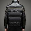 Mens Stand Collar Puffer Jacket Winter Warm Thickened Casual Down Coat With Embroidery Shine Finish