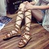 Летние новые сандалии на плоской подошве большого размера с высоким голенищем, женские сандалии с перекрестными ремешками и открытым носком, женские крутые сапоги