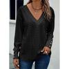 Осенние футболки женские топы модные повседневные футболки с V-образным вырезом и длинными рукавами с пуговицами и кружевной вышивкой женские