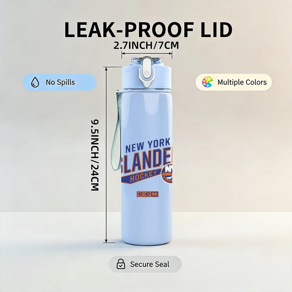 1PC New York Islanders blue orange logo print 750ml colorful plastic sports water bottle leakproof pop up lid with straw for outdoor work home use