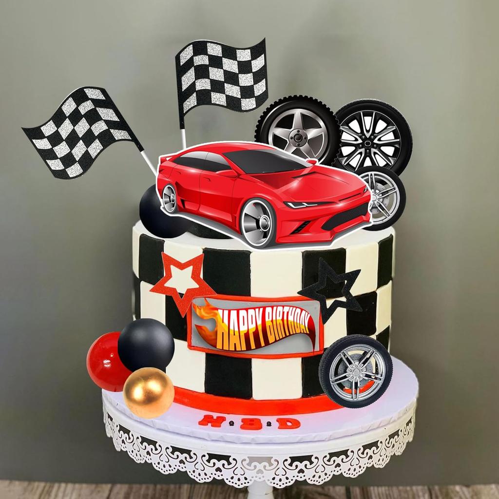 27 PCS Racing Wheel Cake Topper Tyre Cake Decorations for Man Boy Kid Birthday Party Racing Theme Party Race Car Party Supplies